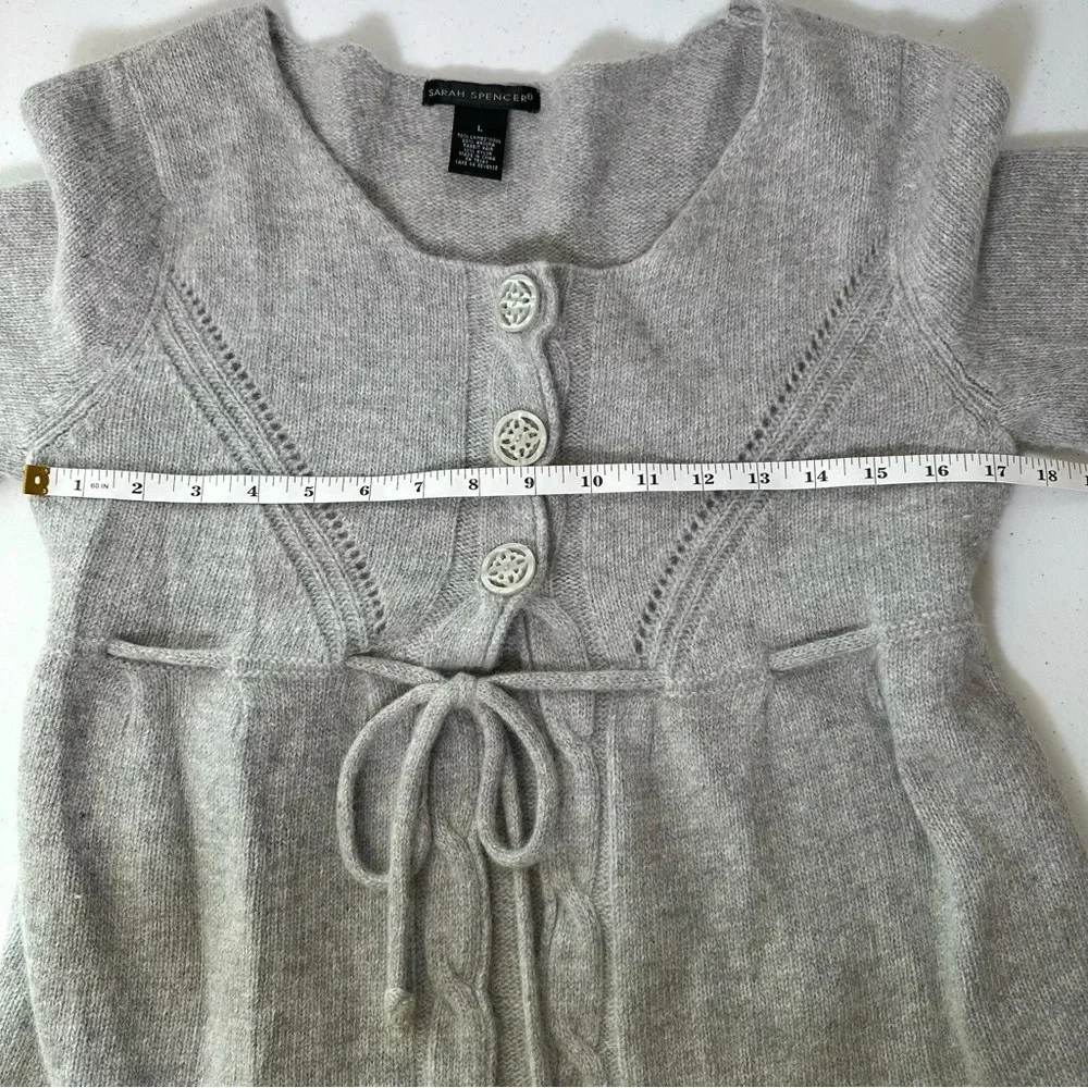 Sarah Spencer Gray Bell Sleeve Lambs Wool Rabbit Hair Cardigan Sweater Large Y2K